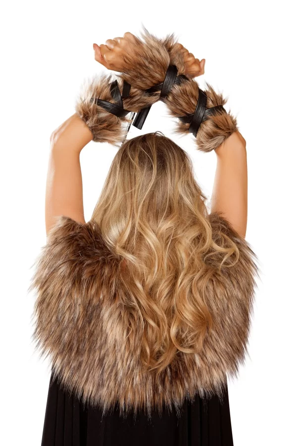Pair of Faux Fur Viking Arm Cuffs with Strap Detail